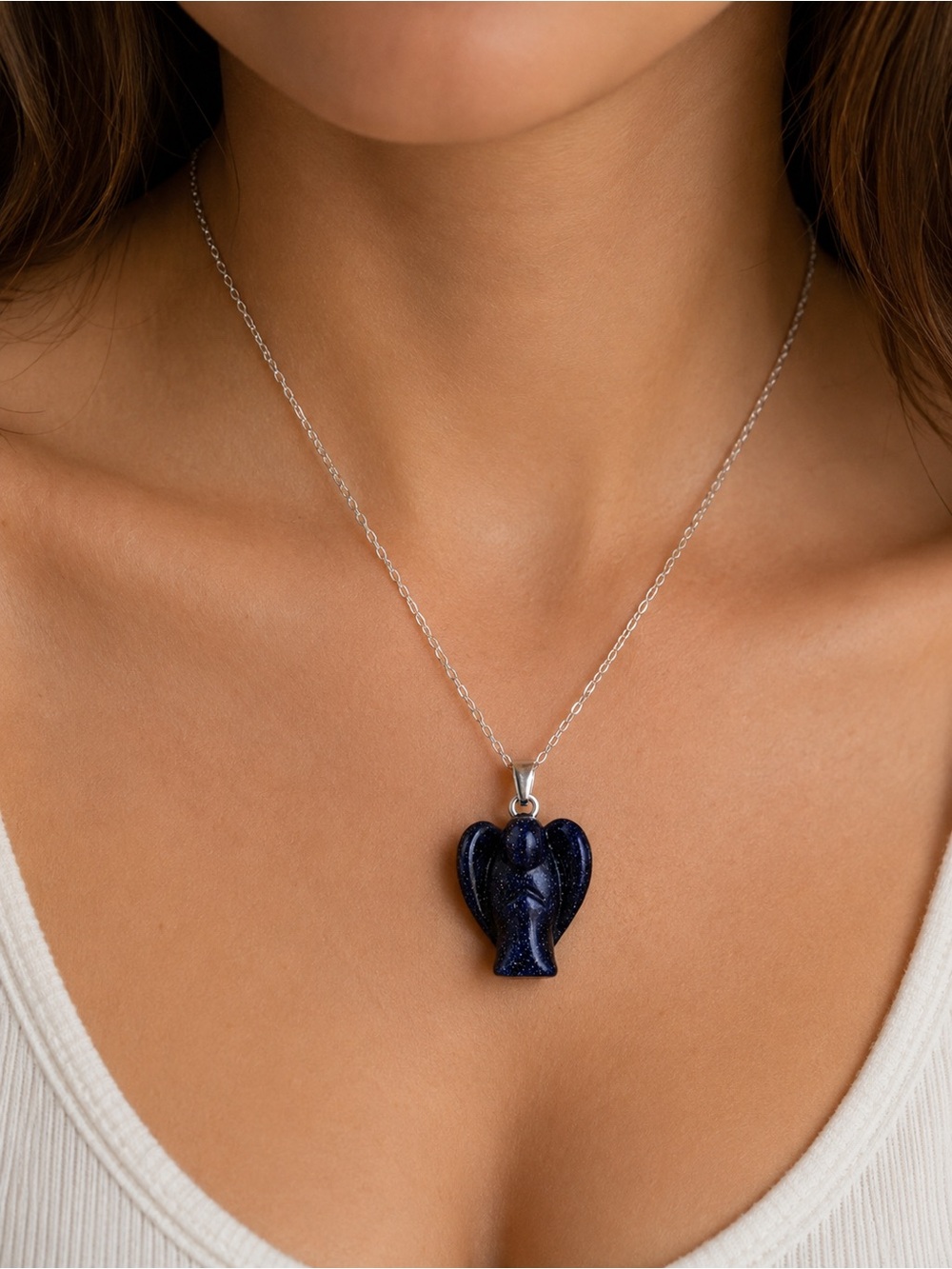 Blue Sandstone Angel Necklace Pendant (Chain NOT included)